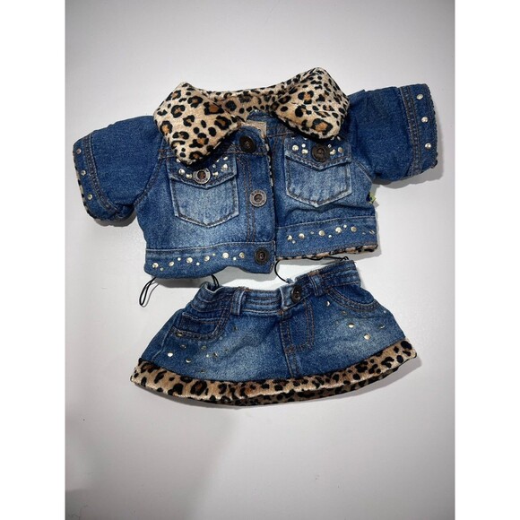 Build A Bear Leopard Cheetah Reversible Denim Jean Jacket Skirt - Picture 1 of 4